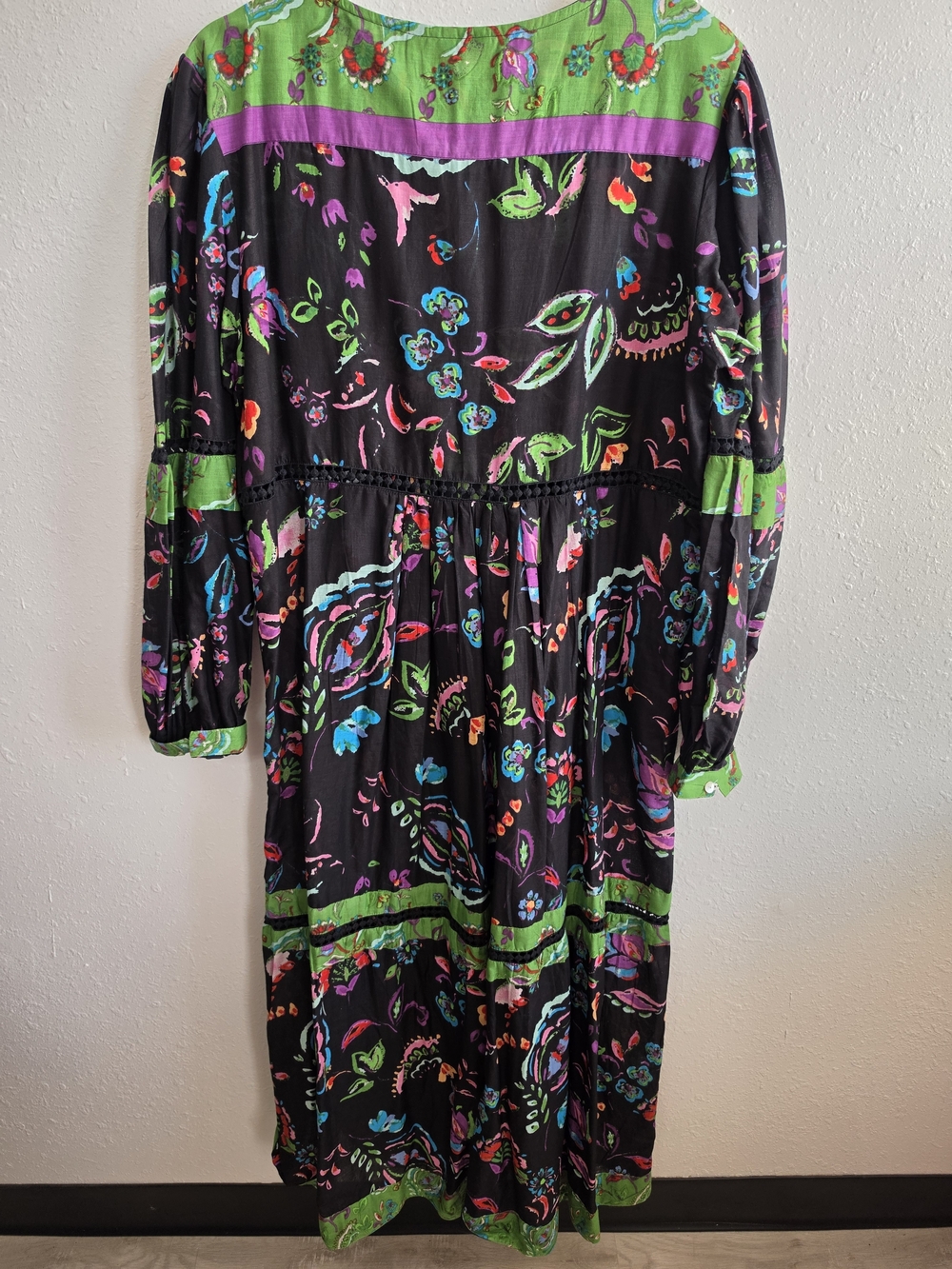 KikiSol XL Black Multicolor Floral Boho Tassel Tie Midi Maxi Dress - Picture 7 of 7